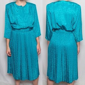 Vintage 1980s Turquoise Cinched Waist Dress